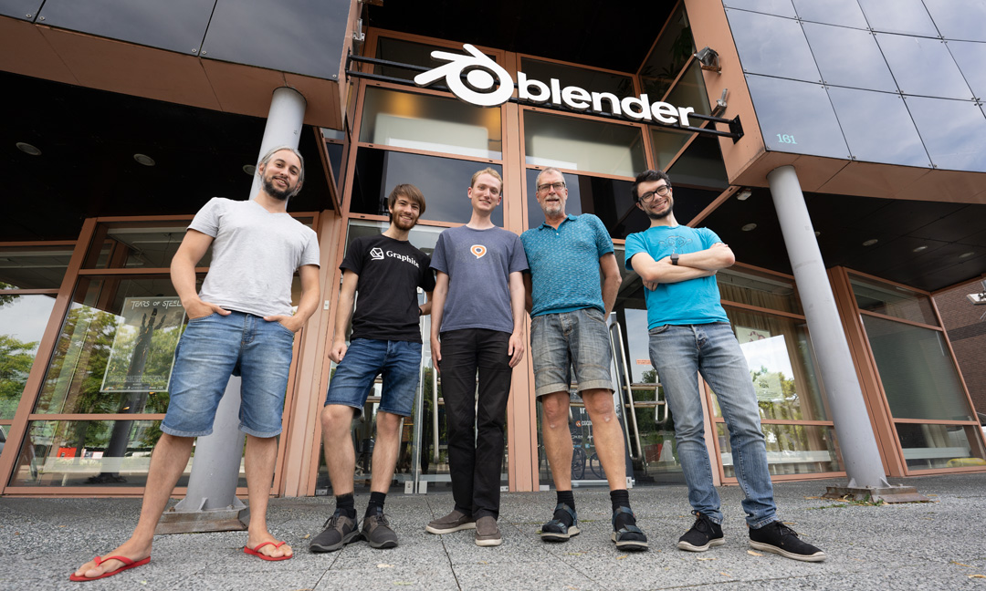 Graphite and Blender team members in front of the Blender building